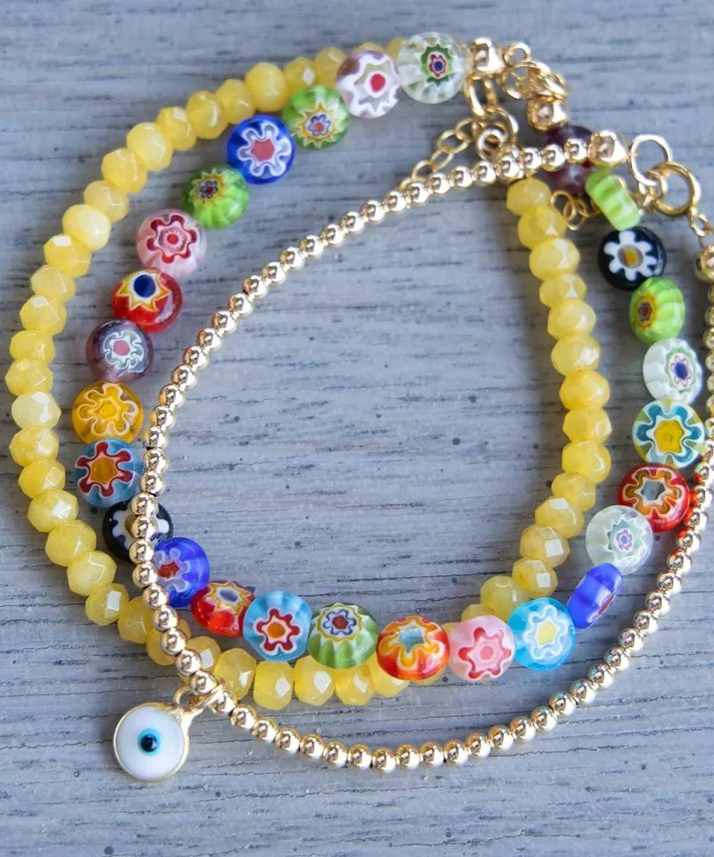 Mini Bead Bracelet & Evil Eye – 14k Gold Fill