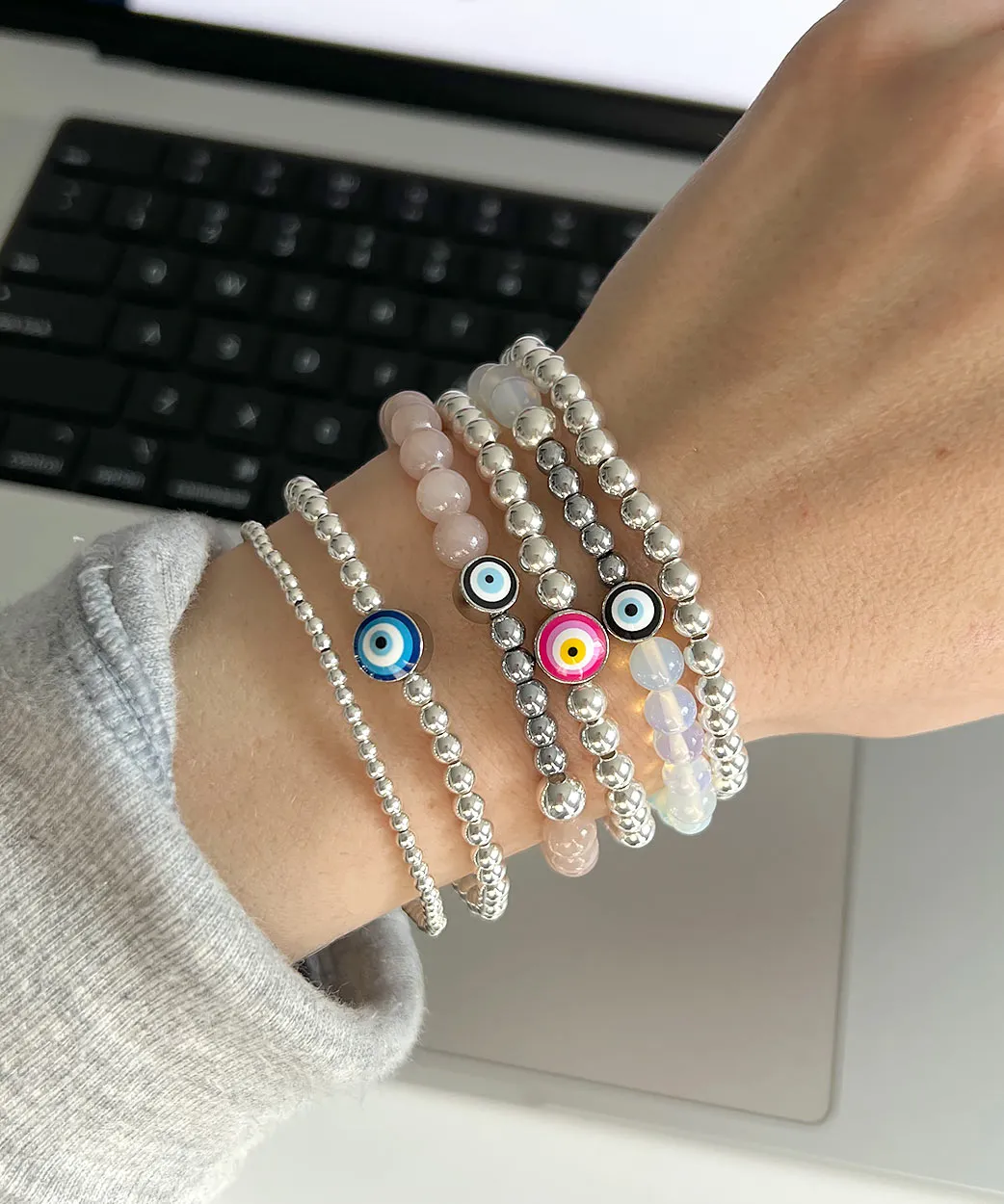 4mm Silver Evil Eye Bracelet