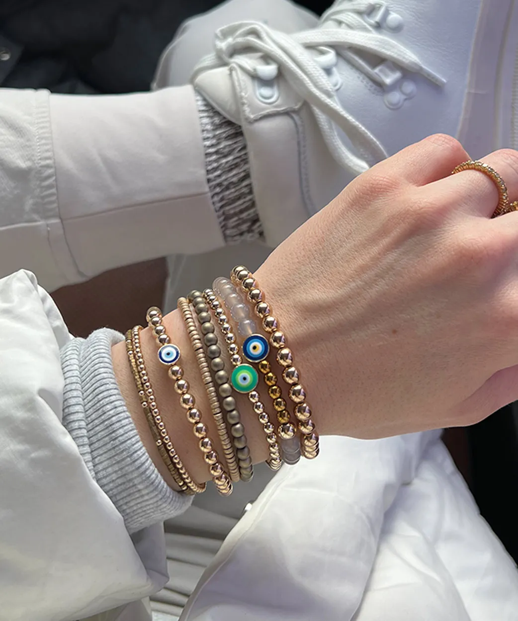 Gold beaded on sale evil eye bracelet