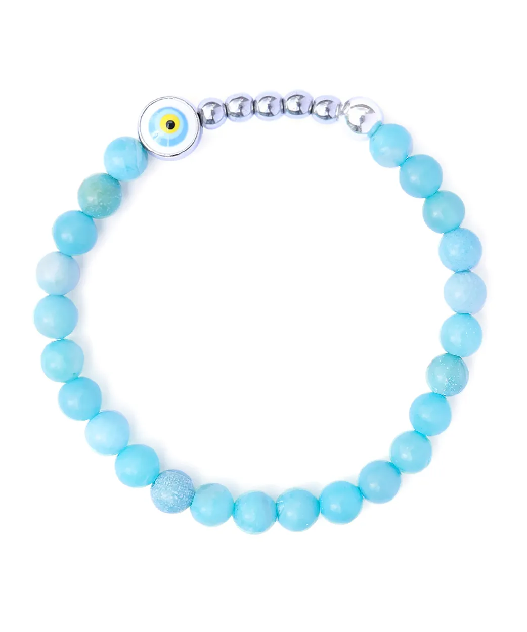 Aqua Evil Eye Beaded Bracelet | Blue Glass Stretch | Light Years Jewelry