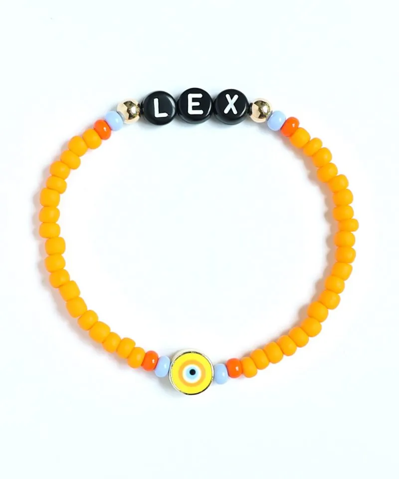 Name Game Bracelet – Frosted Orange & Yellow Evil Eye