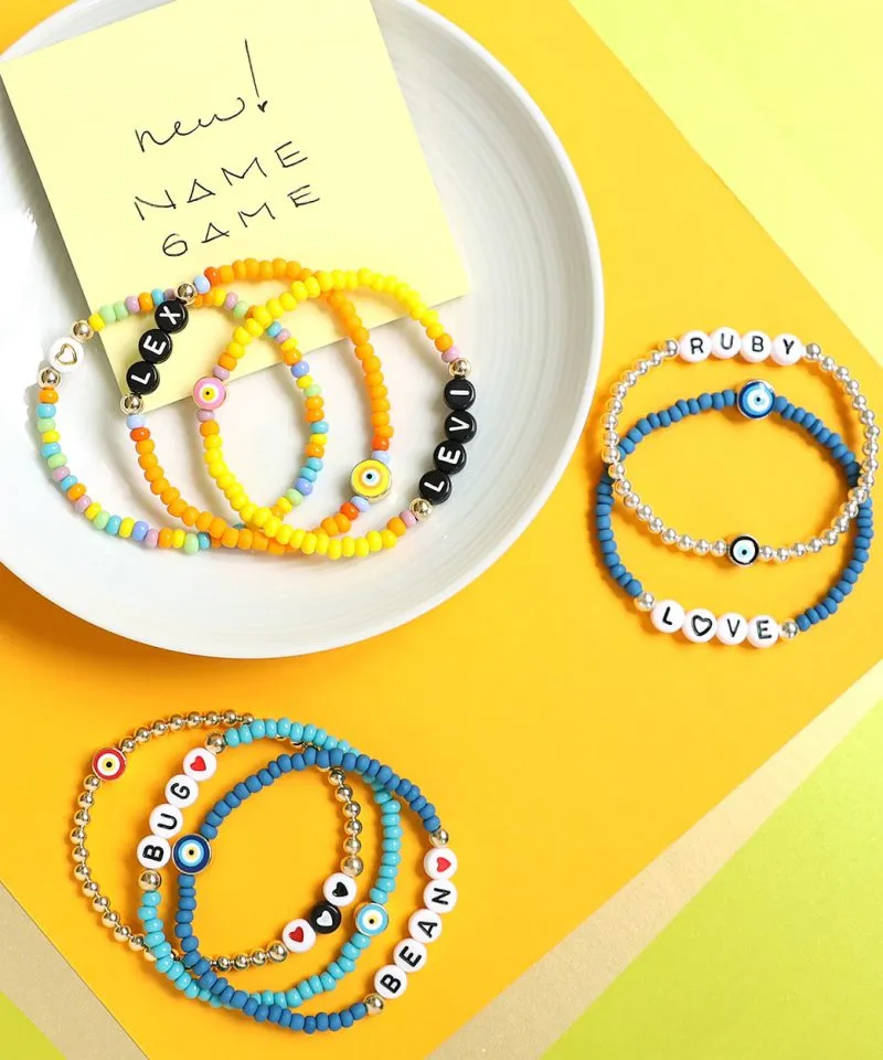 Name Game Bracelet – Matte Slate Blue & Blue Evil Eye