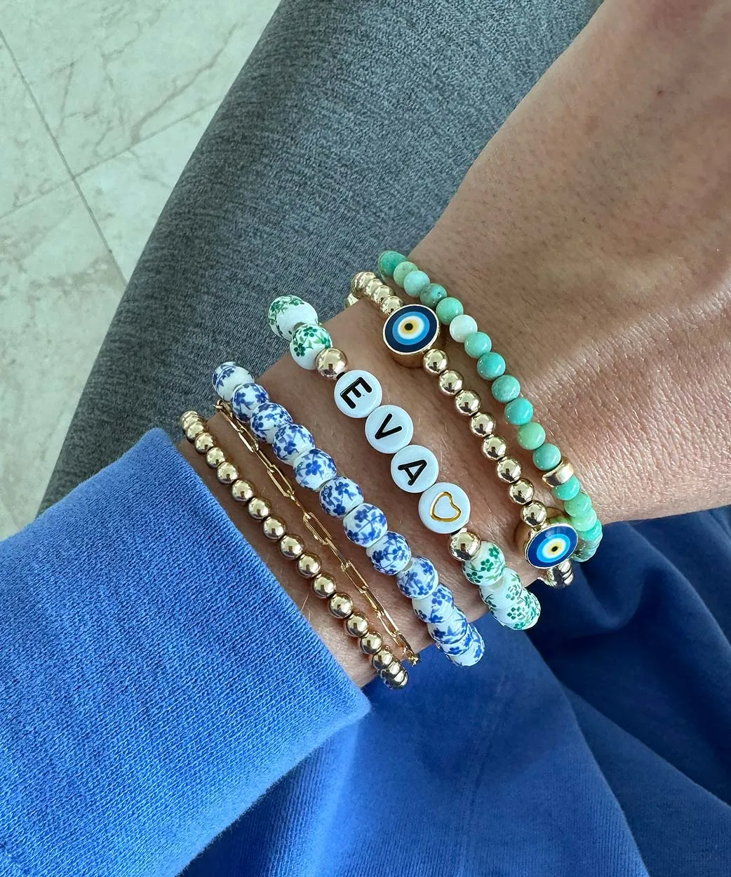 Name Game Bracelet - Floral Porcelain Blue - Image 3